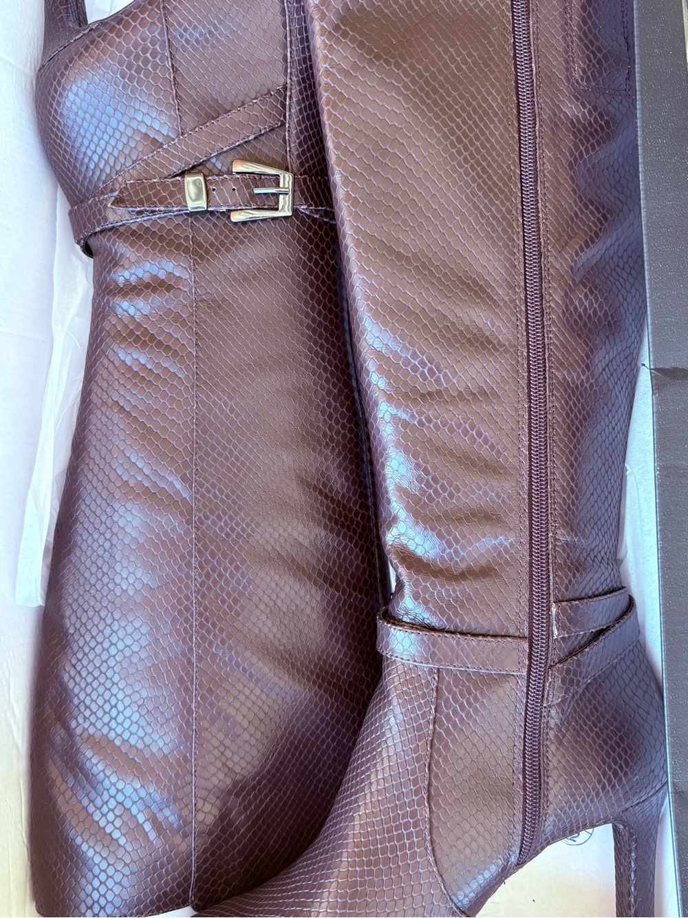 Naturalizer Brown Snakeskin-Embossed Knee Boots